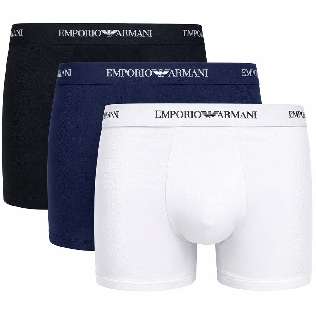 Armani boxershorts met logo band 3-pack blauw/wit/zwart