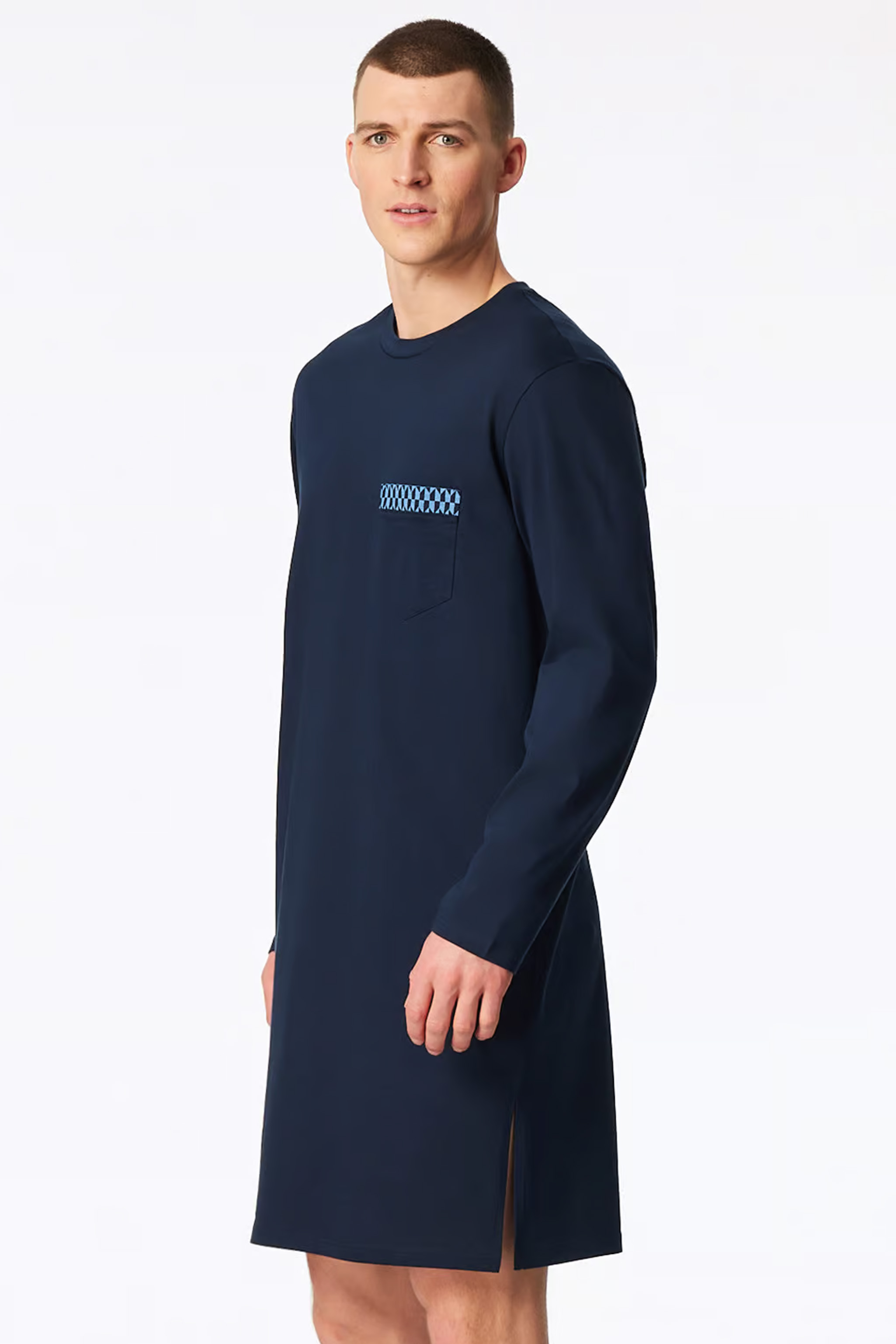 Schiesser nachthemd donkerblauw met borstzakje