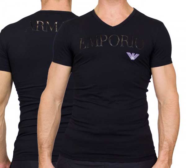 Armani T-shirt Megalogo zwart met V-hals