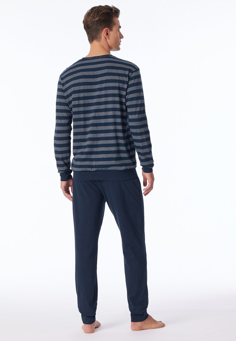 Schiesser pyjama Uncover met boorden marine blauw