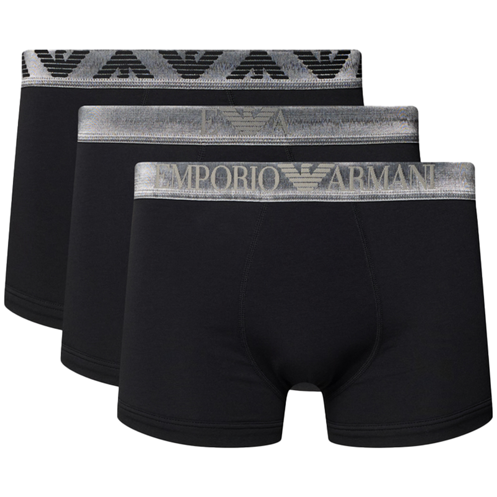 Armani boxers - trunks zwart met zilveren Logo band 3-pack