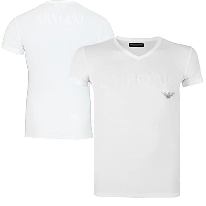 Armani T-shirt wit megalogo V-hals voor
