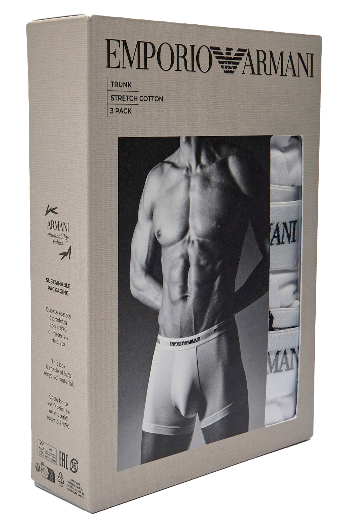 Armani trunk - short met logo band 3-pack wit