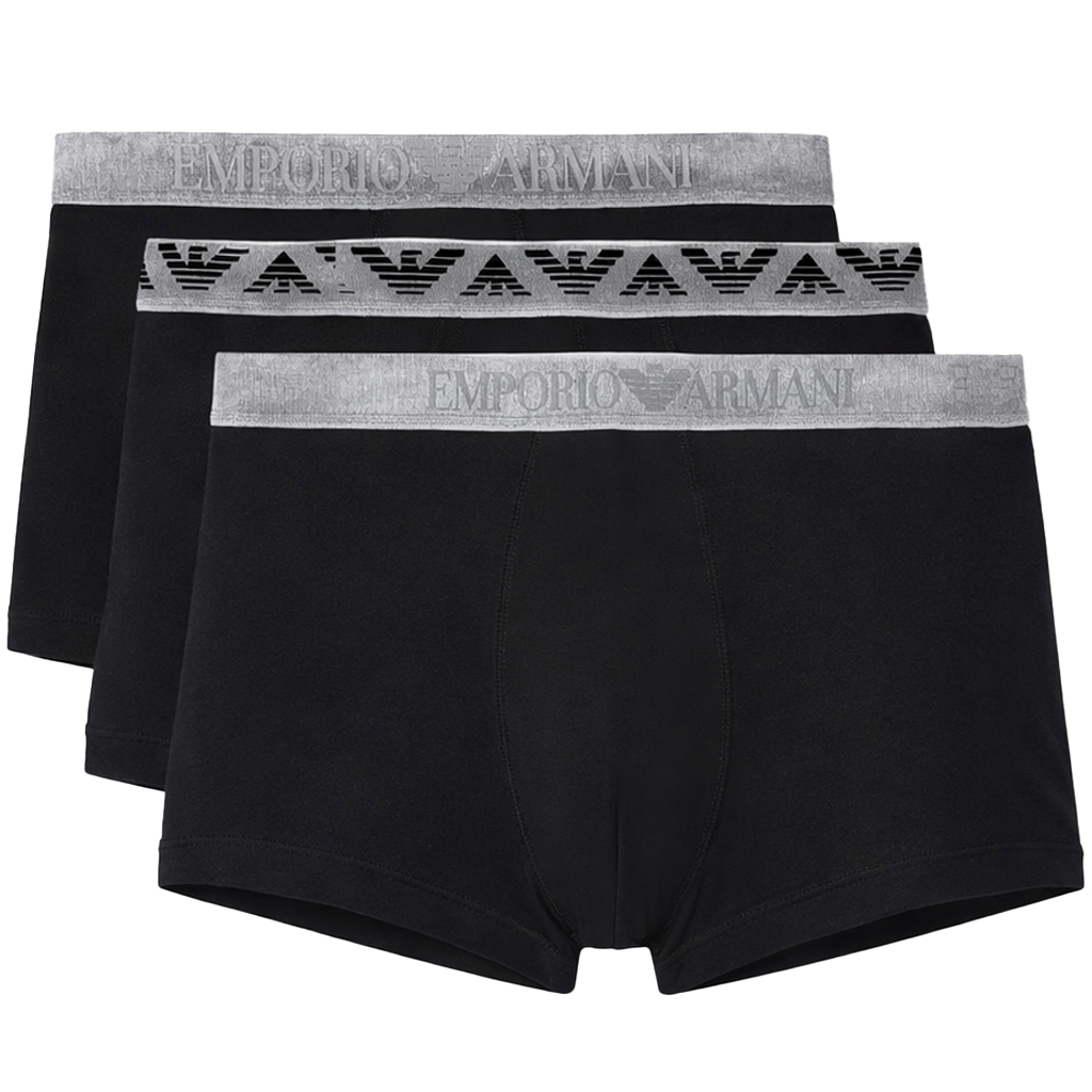 Armani boxershorts 3-pack zwart met zilveren Logo band