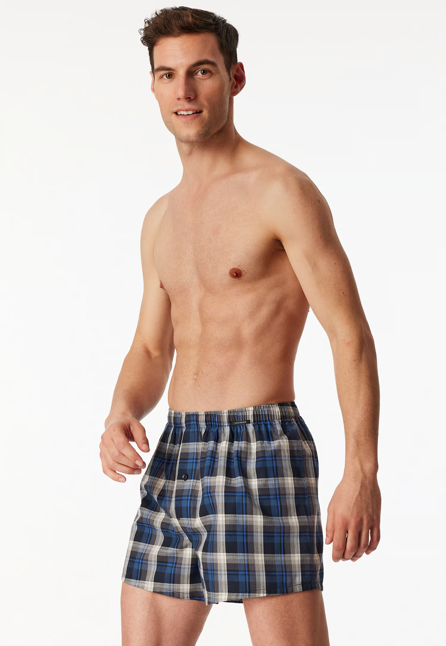 Schiesser Boxers met ruit 2-pack  blauw-grijs