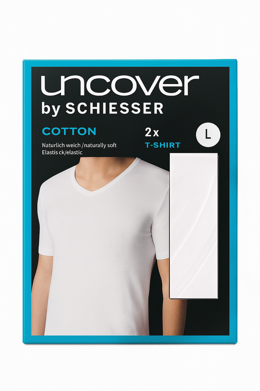 Schiesser T-shirt V-hals Uncover 4-pack wit