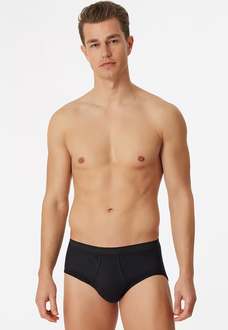 Schiesser Sportslip met gulp original feinrib 2-pack zwart