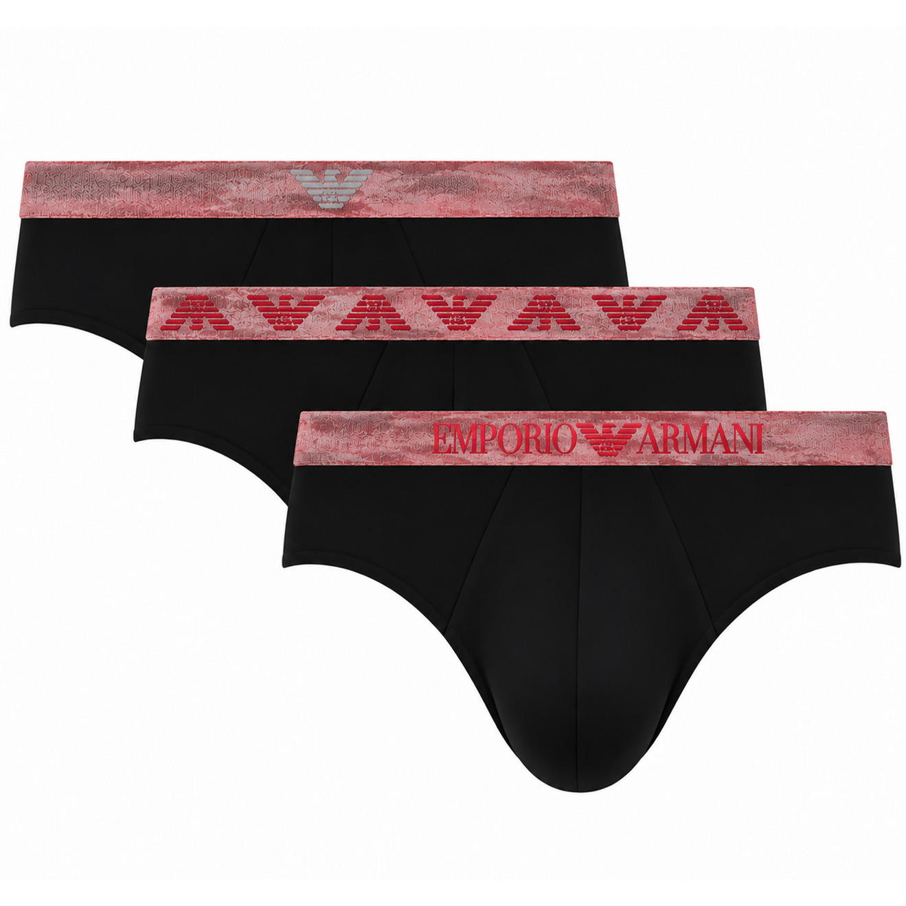 Armani slips 3-pack shiny waistband zwart