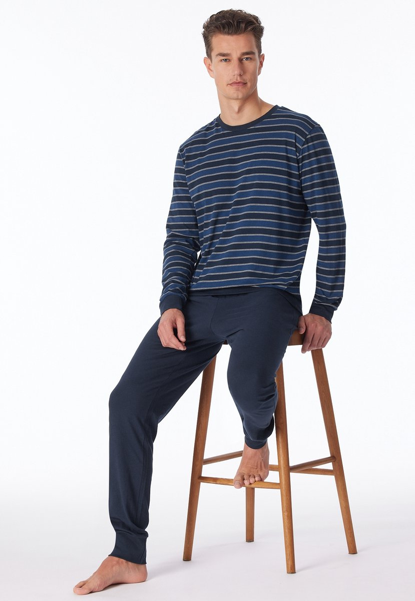 Schiesser pyjama Uncover met boorden blauw