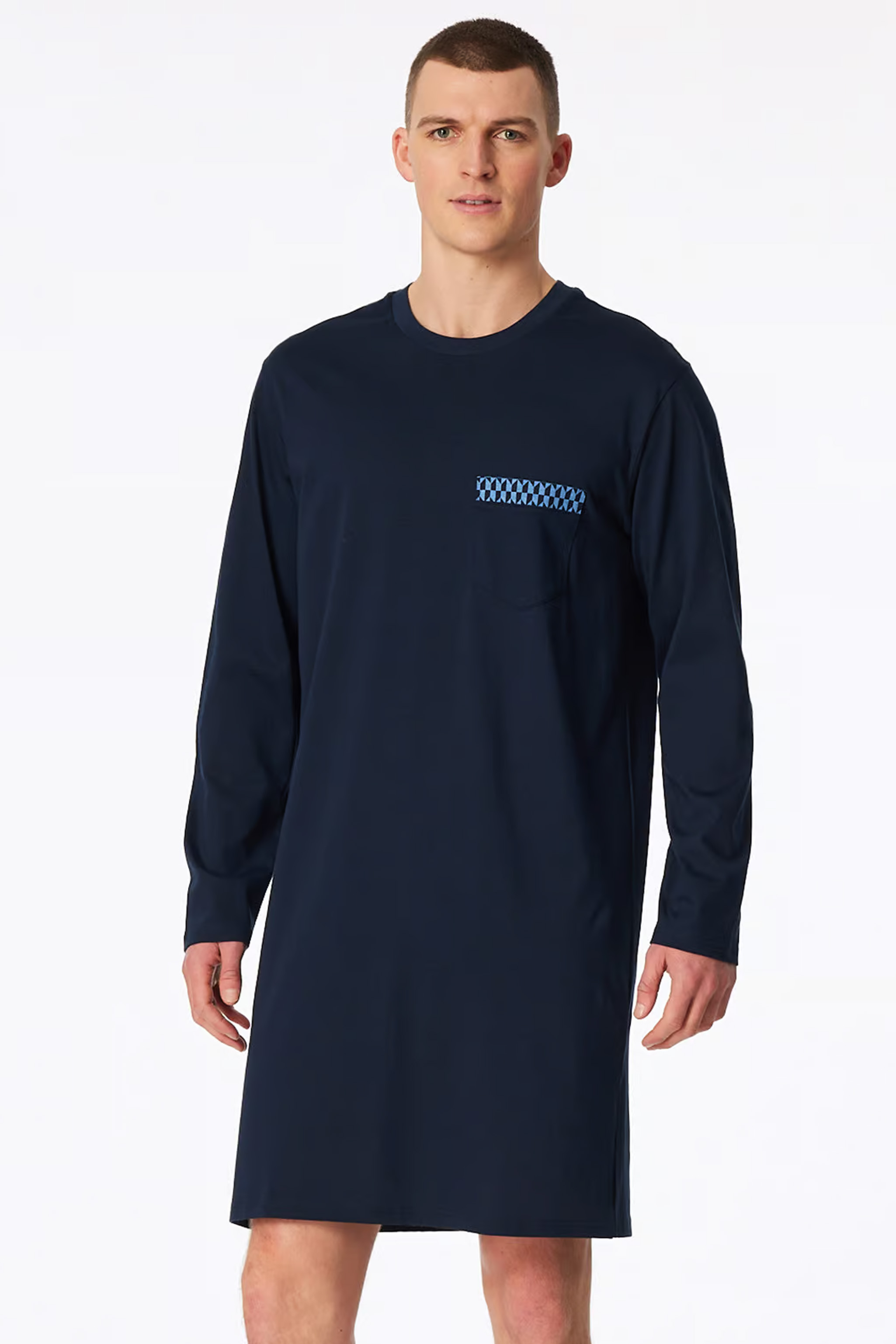 Schiesser nachthemd donkerblauw met borstzakje