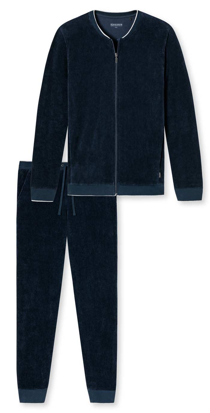 Schiesser blauw huispak rib stof 