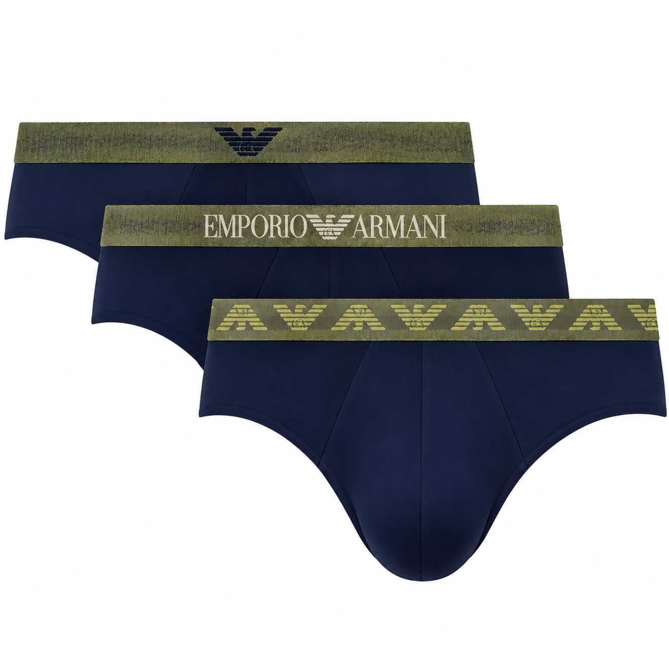 Armani slips 3-pack shiny waistband blauw