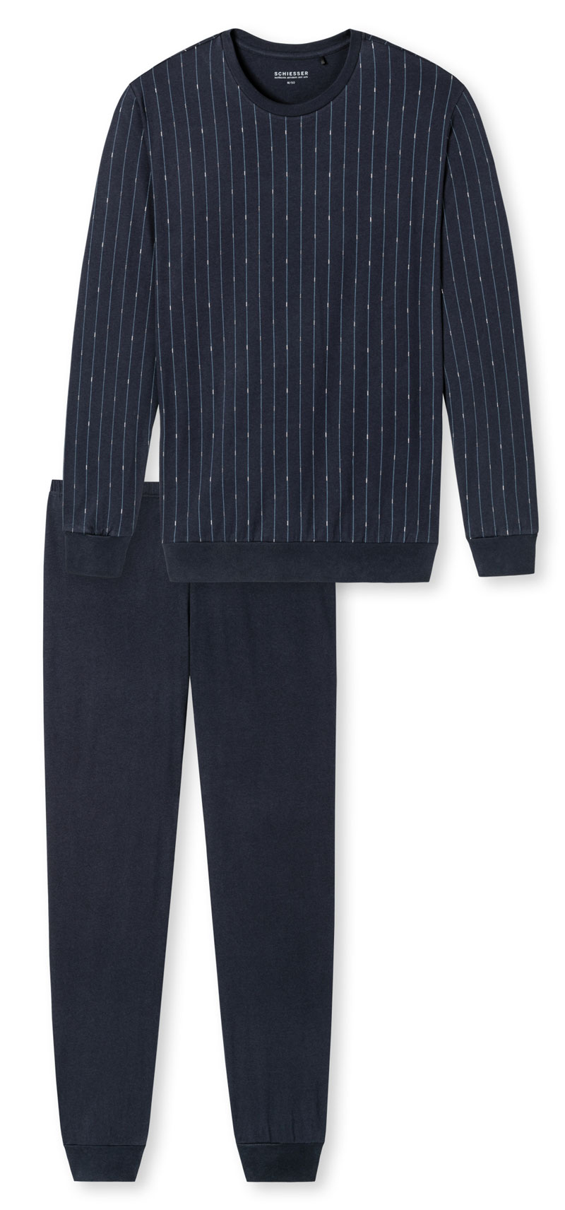 Schiesser heren pyjama met ronde hals blauw voorkant