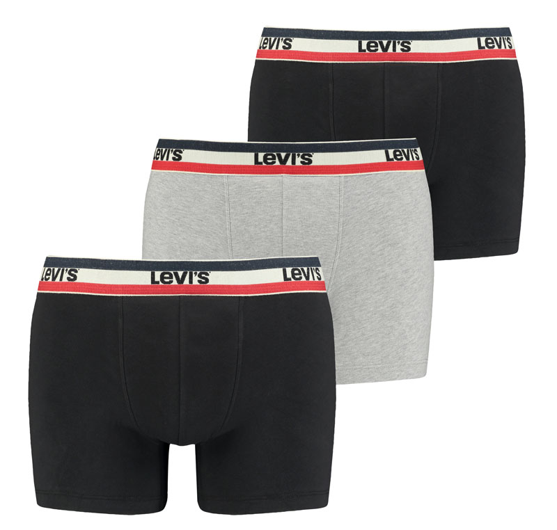 Levi's boxershorts grijs-zwart 3-pack