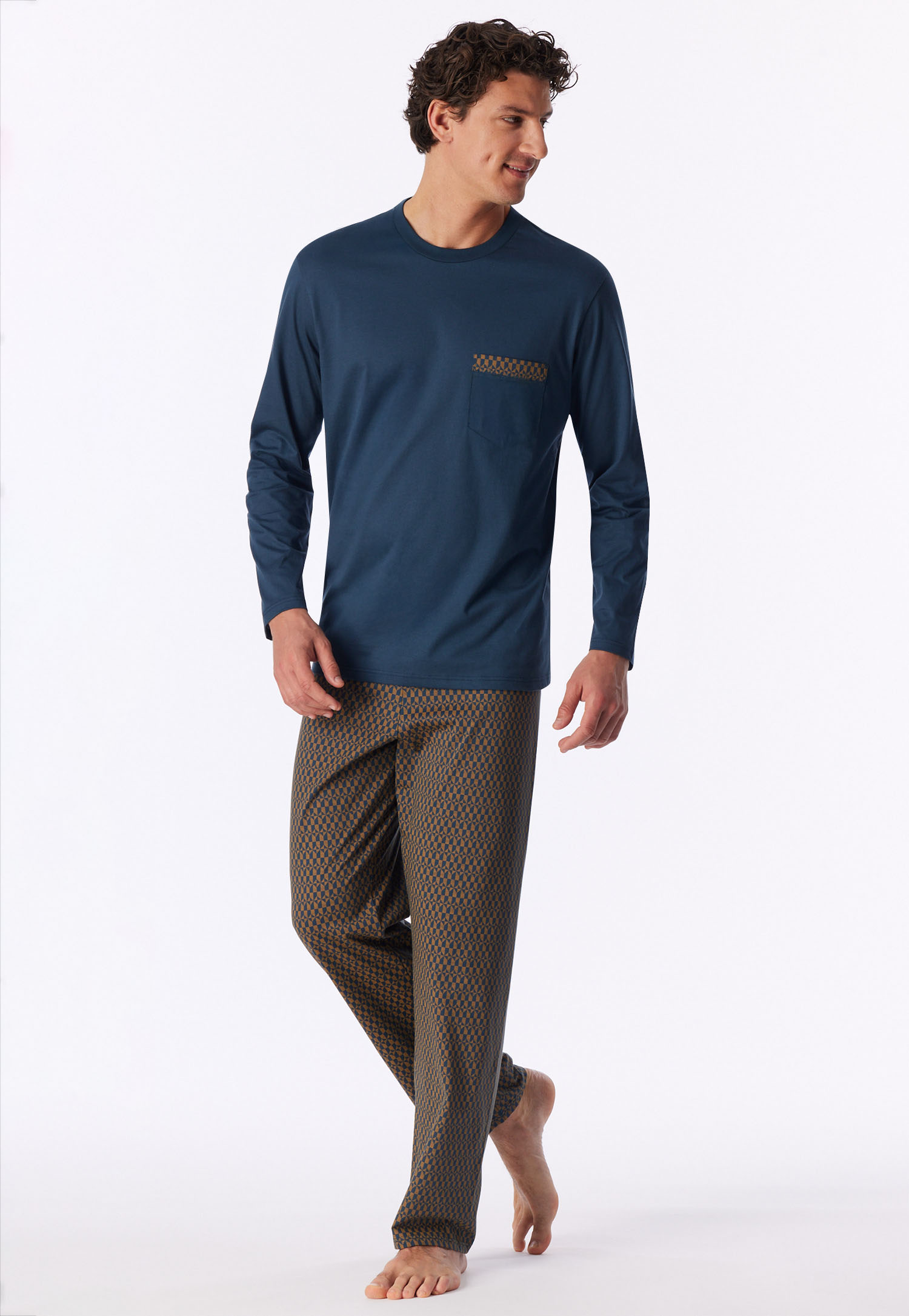 Schiesser Pyjama deep blue met rechte pijpen