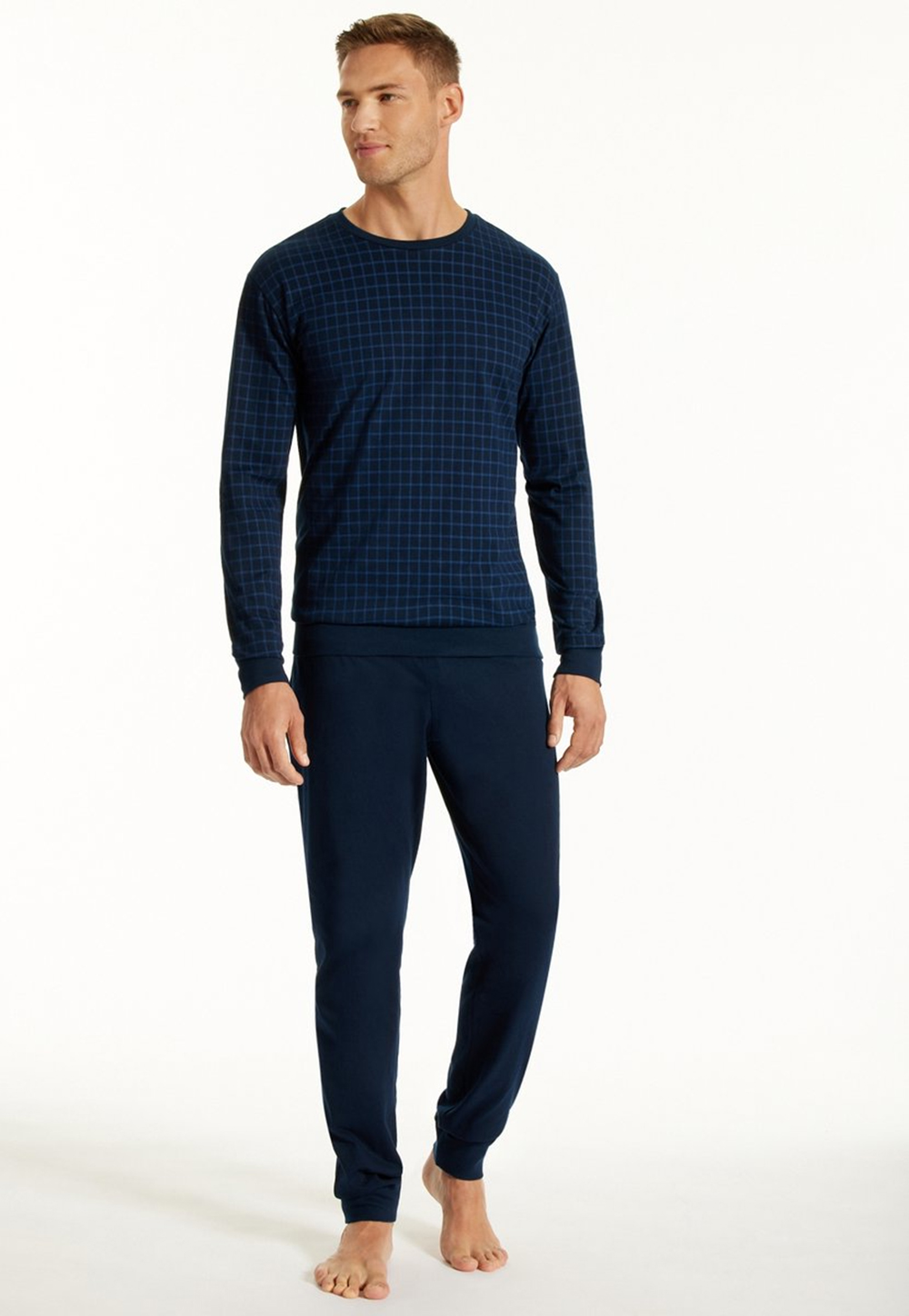 Schiesser Uncover pyjama met boorden blauw