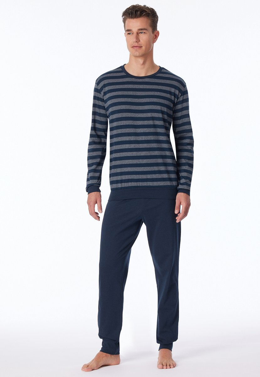 Schiesser pyjama Uncover met boorden marine blauw