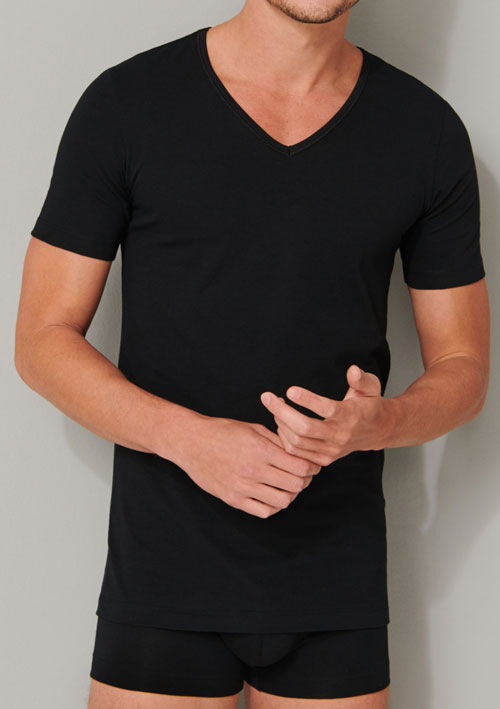 Schiesser V-hals T-shirts zwart 95-5 voorkant