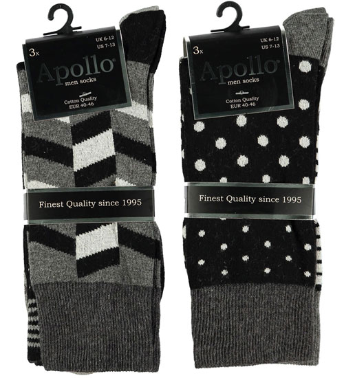 Apollo sokken 6-paar print zwart-grijs verpakking