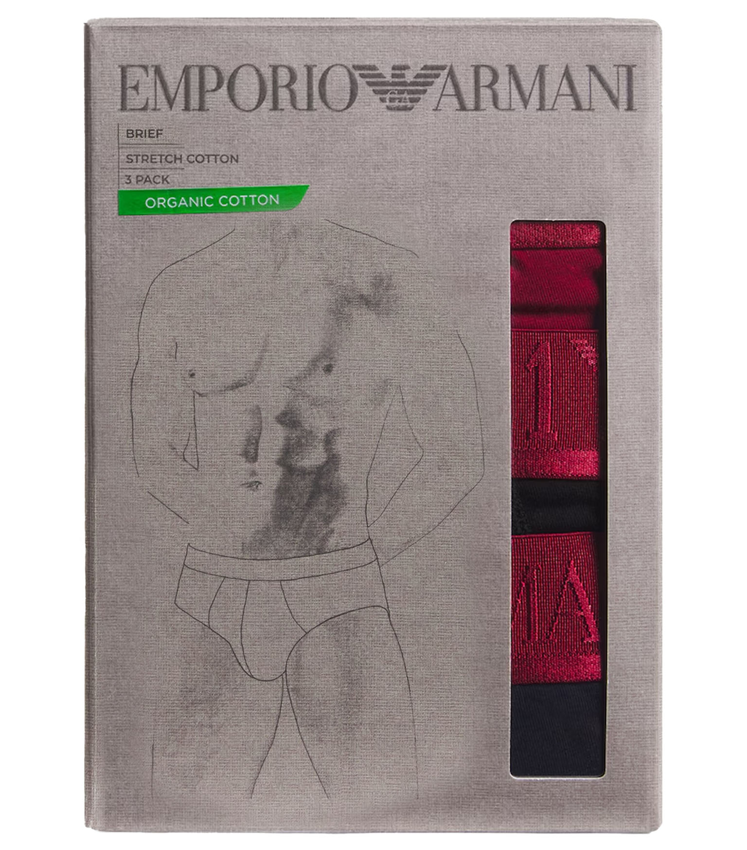 Armani slips 3-pack met EA logo band rood-zwart