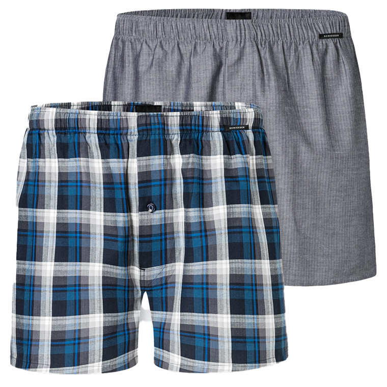 Schiesser Boxers met ruit 2-pack  blauw-grijs