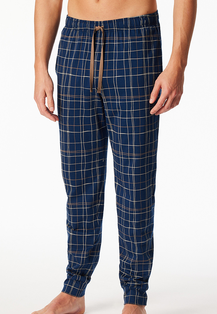 Schiesser pyjamabroek jersey blauw met ruitje