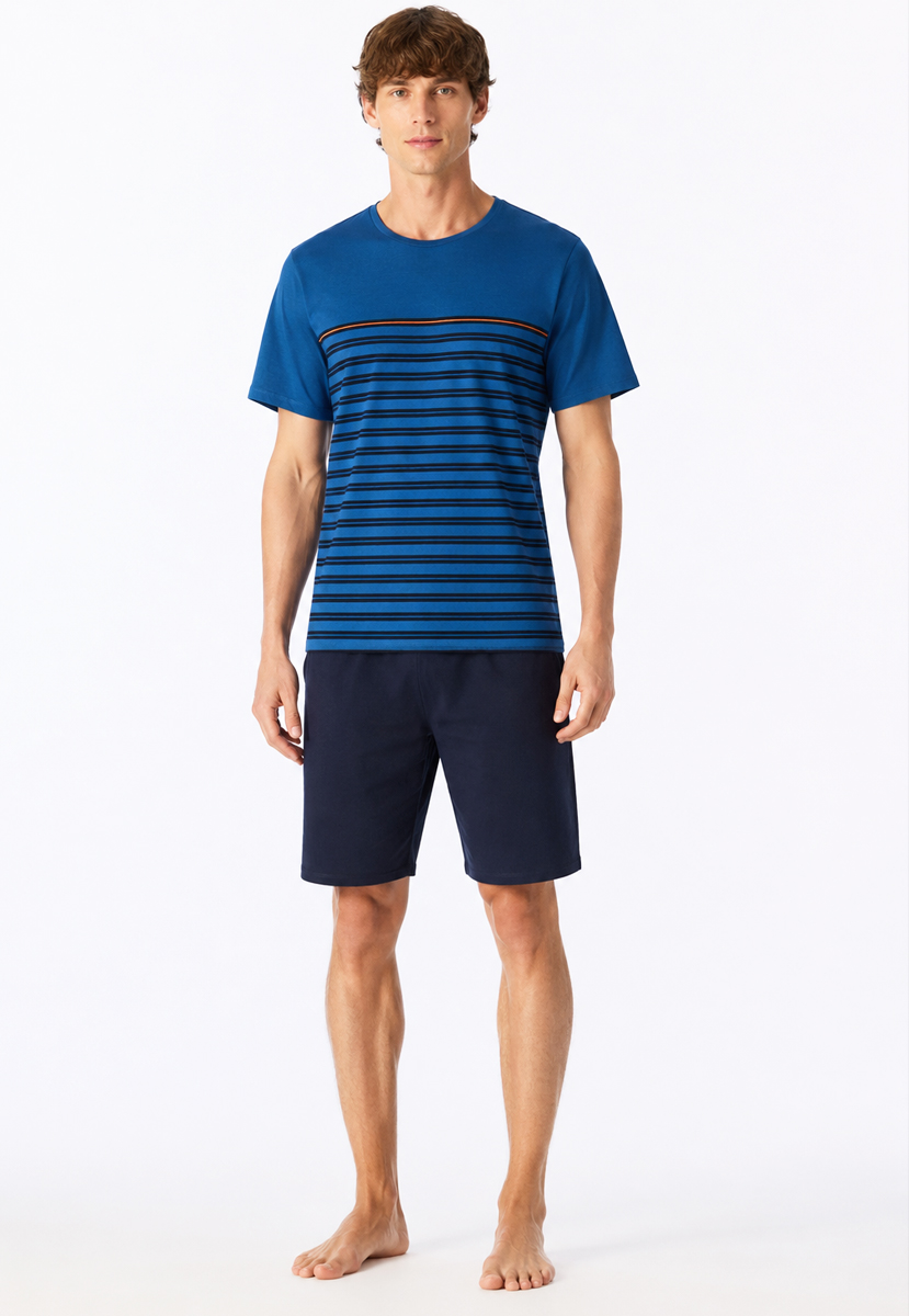 Schiesser shortama uncover petrol/blauw met ronde hals