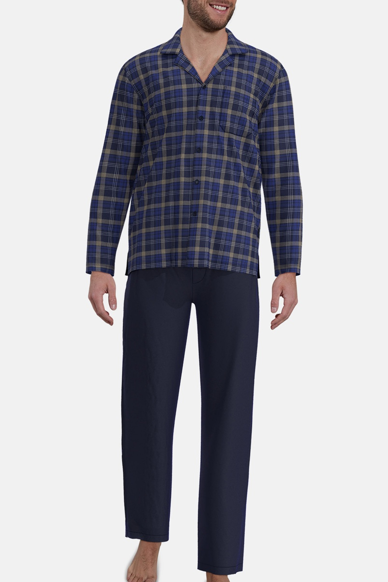 Gotzburg doorknoop pyjama flanel blauw