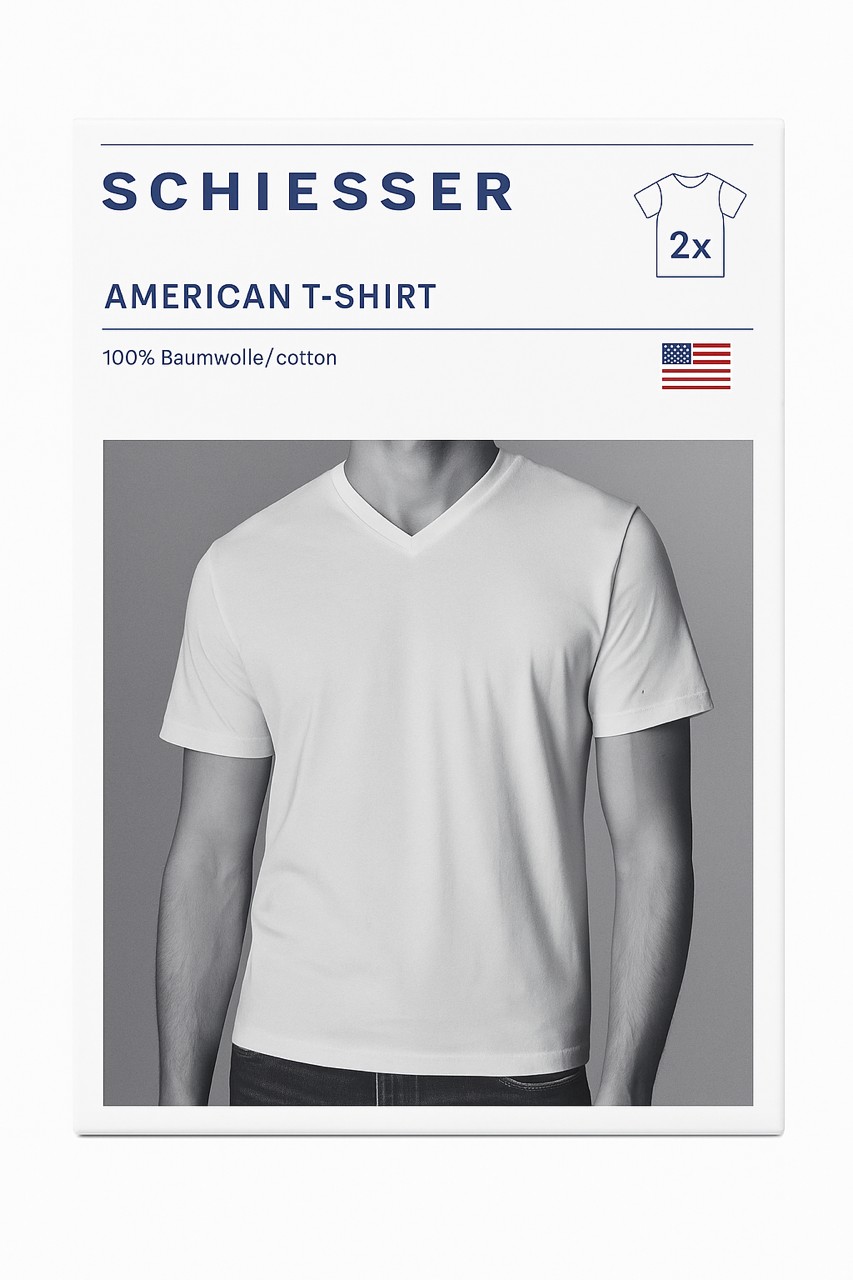 Schiesser American T-shirt V-hals 2-pack zwart