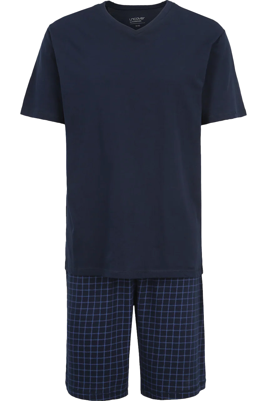 Schiesser Uncover shortama met V-hals blauw