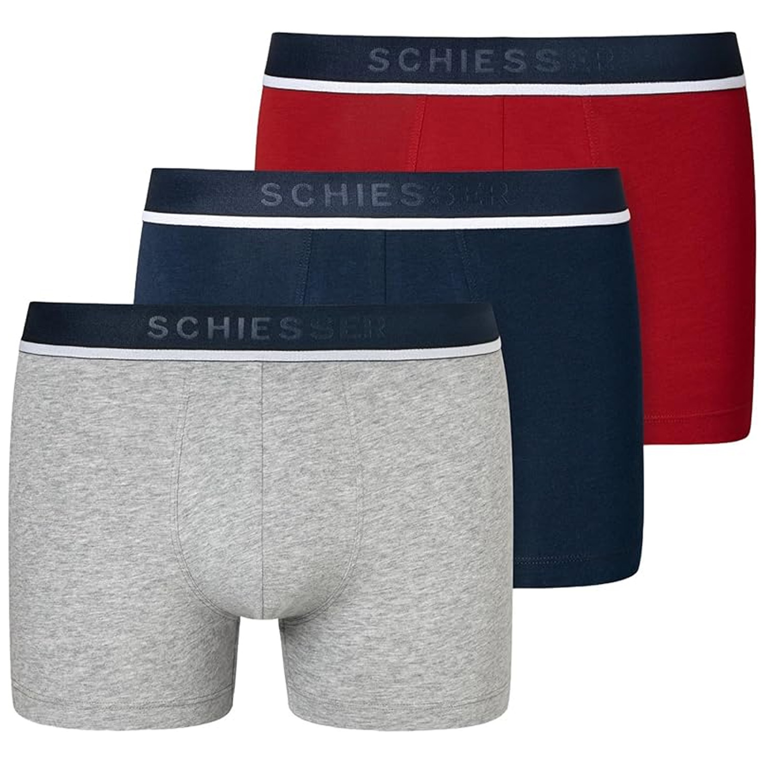 Schiesser Boxershorts 95/5 3-pack rood-blauw-grijs