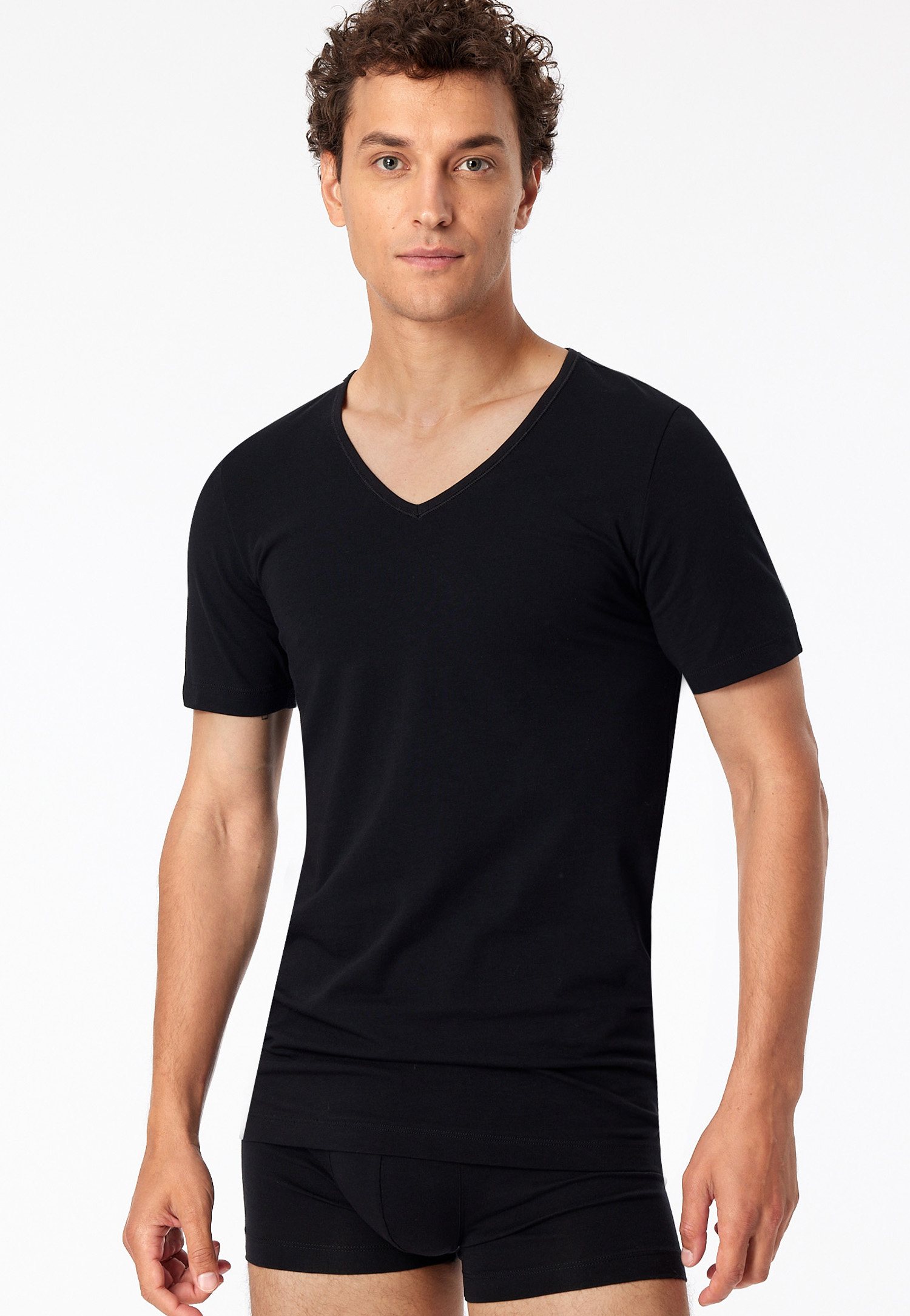 Schiesser T-shirt 95/5 met V-hals 2-pack zwart