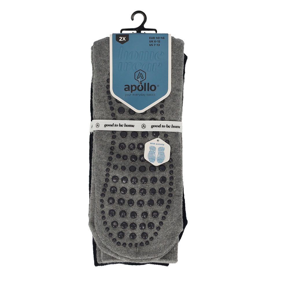 Apollo Huissokken – 2-paar met Antislip blauw grijs
