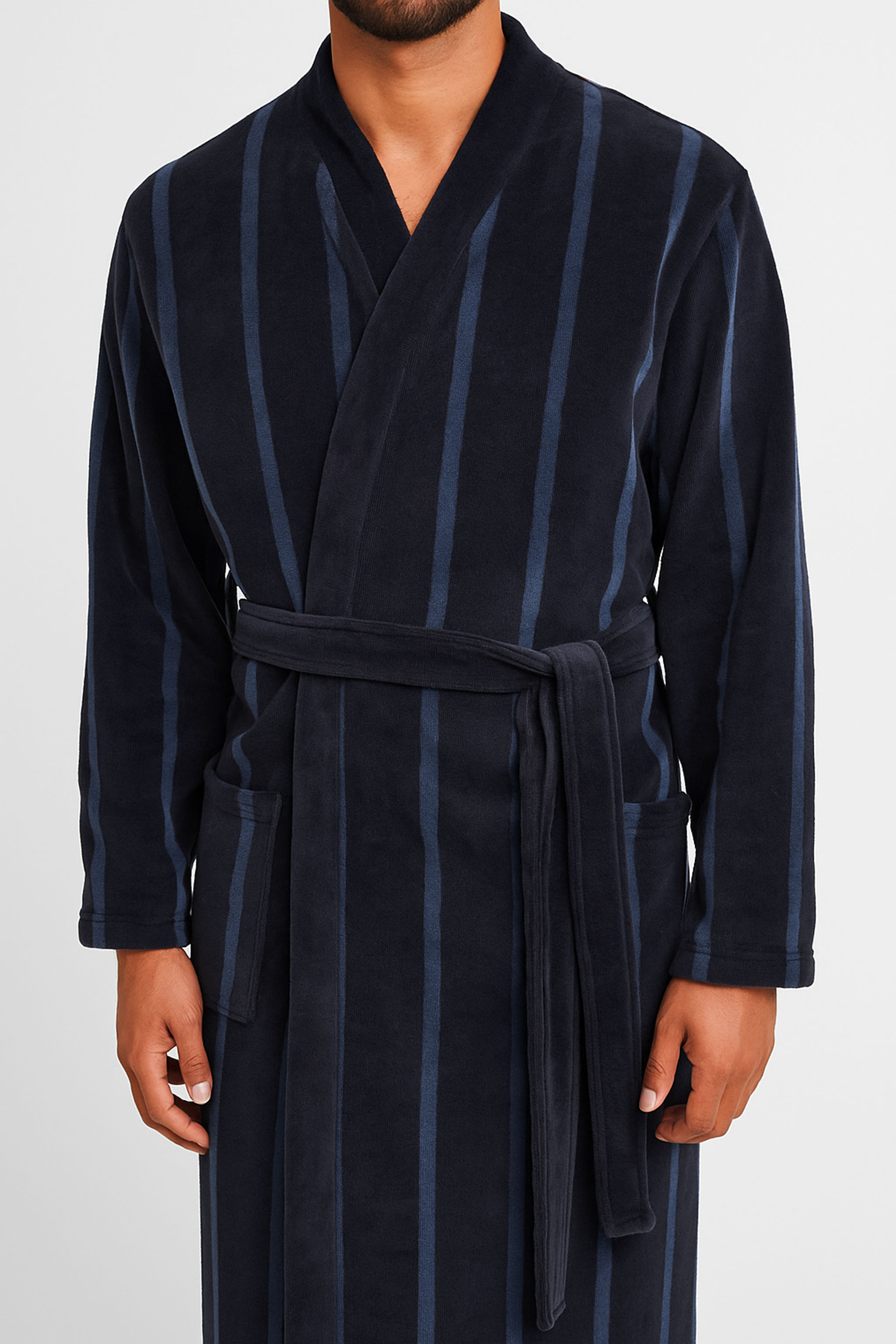 Ten Cate badjas kraag blauw gestreept