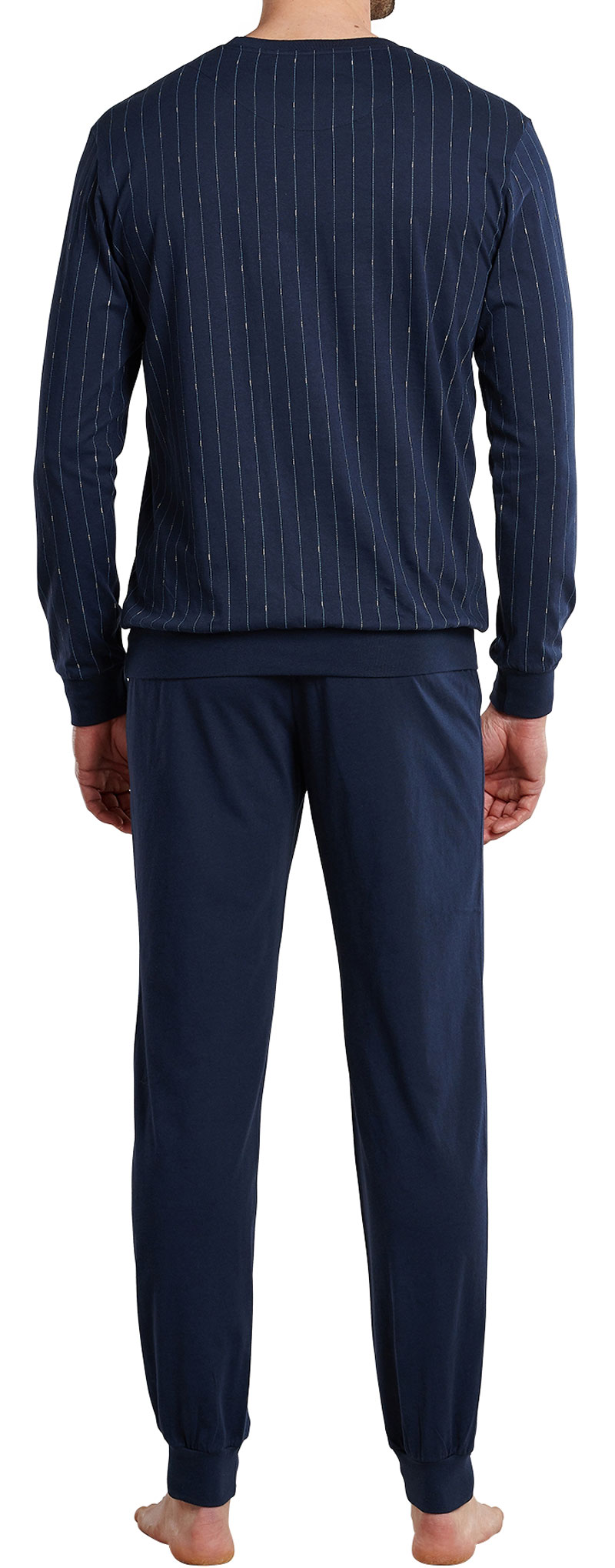 Schiesser heren pyjama met ronde hals blauw achterkant