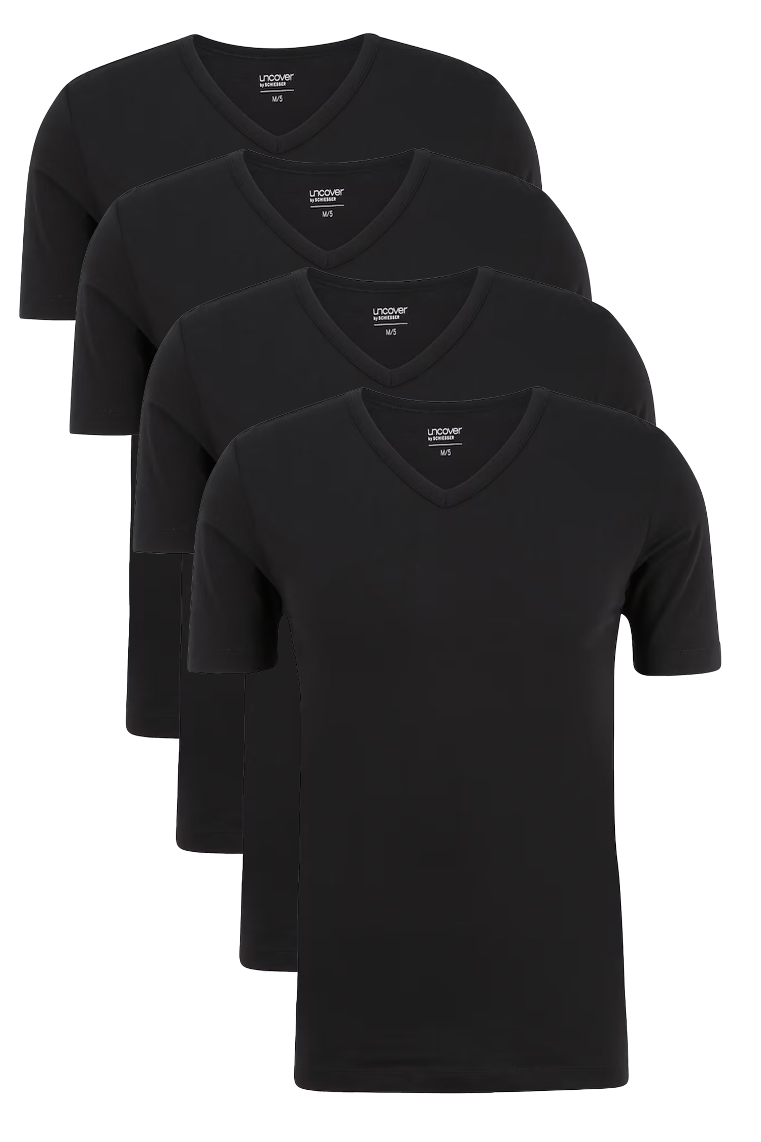 Schiesser T-shirt V-hals Uncover 4-pack zwart